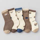 Kids 5-Pair Thick Winter Socks, Cosy Brushed Bear Stripe Crew Socks thumbnail 4