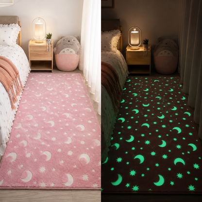 Pink moon and star glow rug
