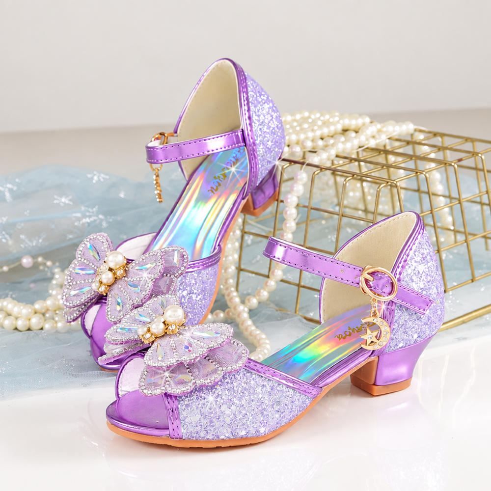 Girls Princess Crystal Sandals with Pearl Bow