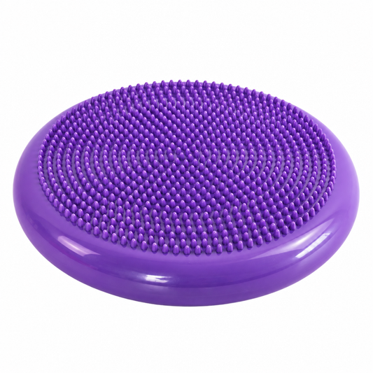 Purple inflatable sensory balance disc with bumpy textured surface for kids