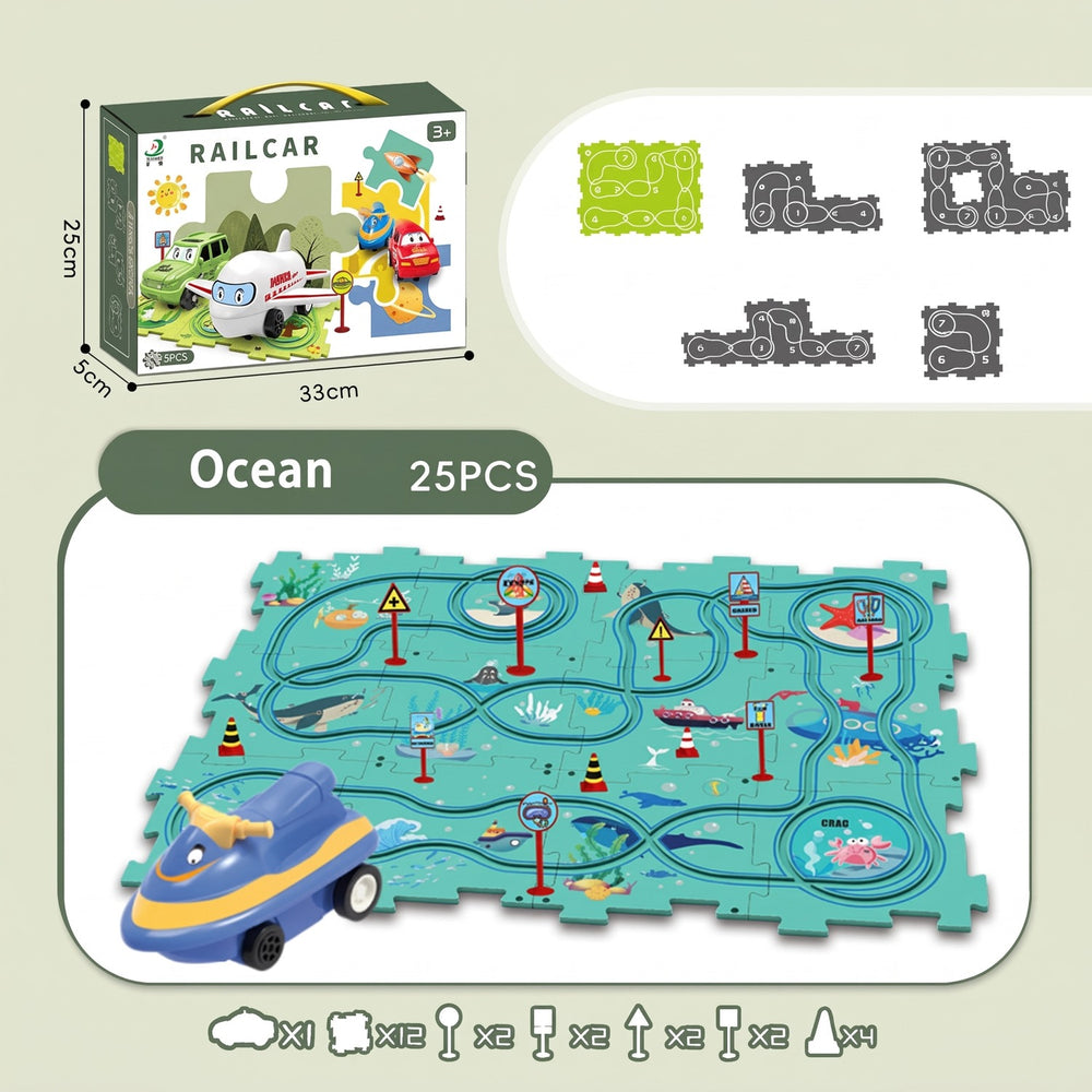 Kids Puzzle Race Track Playset with Toy Car