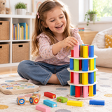 Regenbogen-Stapelfiguren aus Holz – Montessori-Würfelspiel Miniaturansicht 3