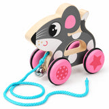 Jouet à tirer en bois en forme d'animal avec clochette miniature 1