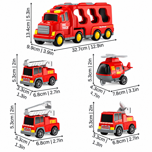 Side view of the rescue truck playset showing the two-level play structure