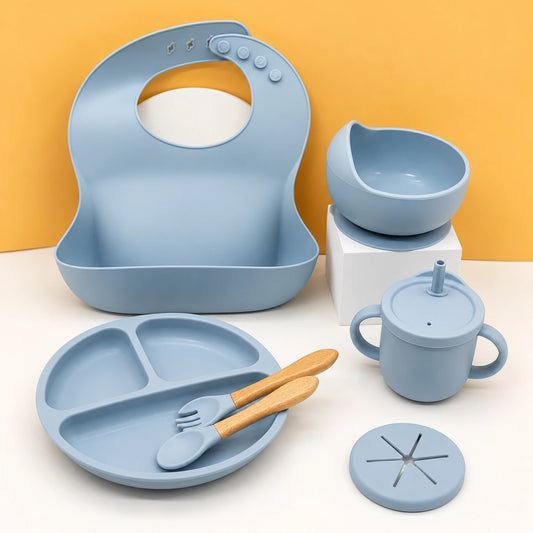 7-piece silicone baby feeding set — Blue