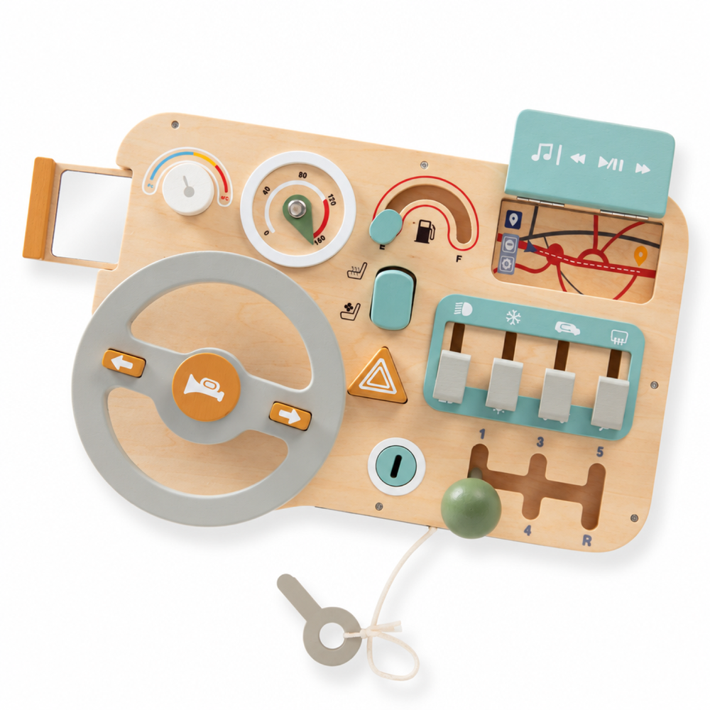 Wooden Steering Wheel Busy Board - Driving Sensory Toy