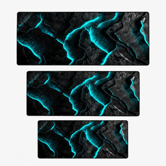 Teal wave pattern extended gaming desk mat, full view