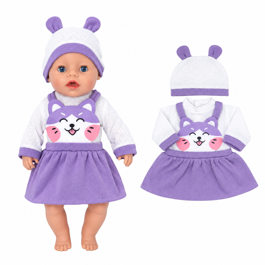 43cm reborn baby doll outfit, Purple Fox Jumper Dress and Hat style
