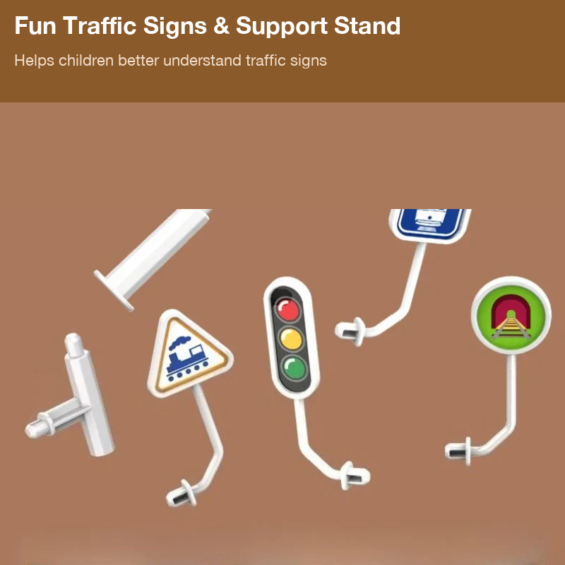 Fun traffic signs and support stands included