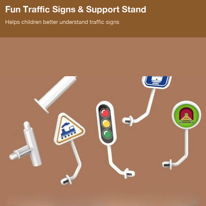 Fun traffic signs and support stands included