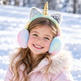 Unicorn Plush Winter Earmuffs, Tie-Dye Sequin Ear Warmers for Kids thumbnail 5