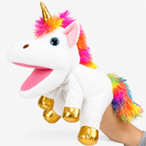 Marionnette à main licorne avec bouche articulée - Peluche arc-en-ciel miniature 1