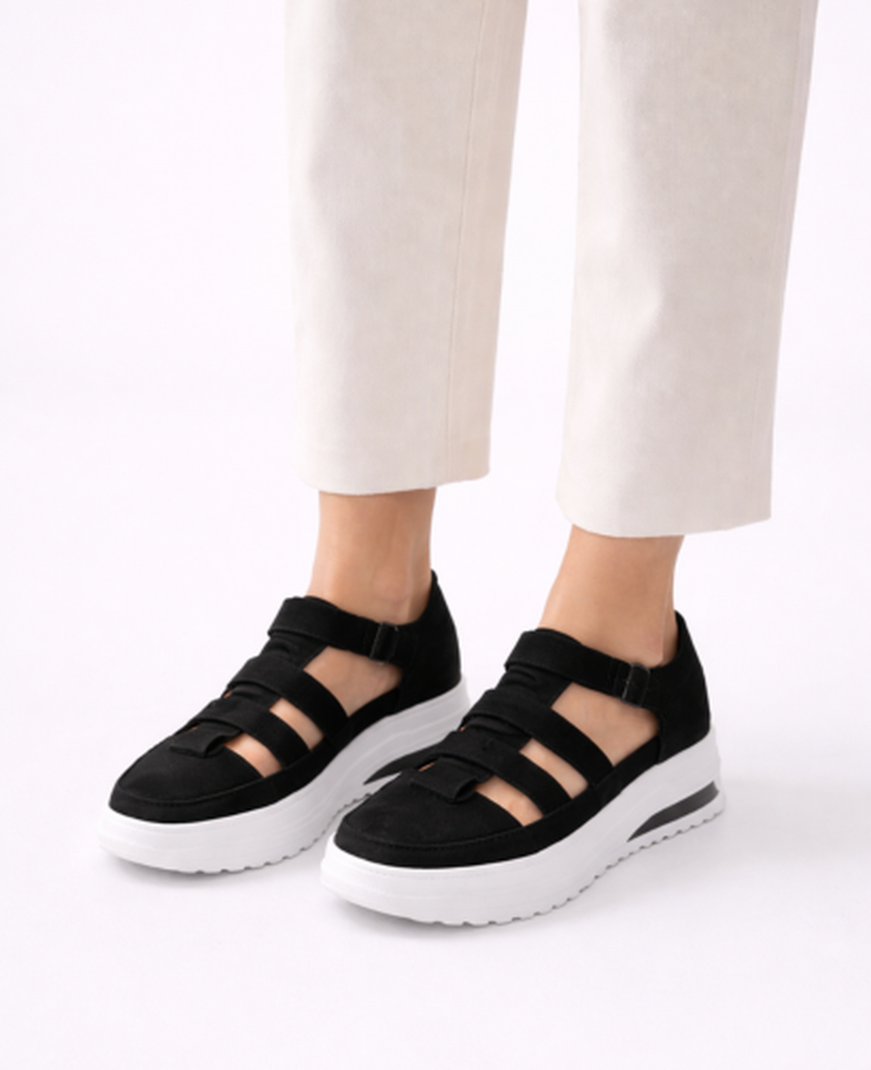 Cut-Out Platform Sneakers Women – Chunky Sole & Strap Closure, Street Style Summer Canada