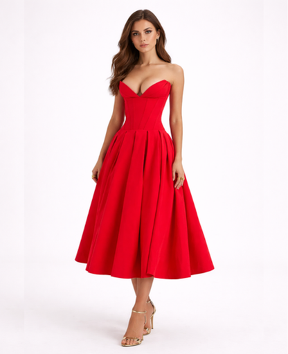 Flared Midi Dress Women – Structured Neckline & Defined Waist, Summer Wedding Guest Canada