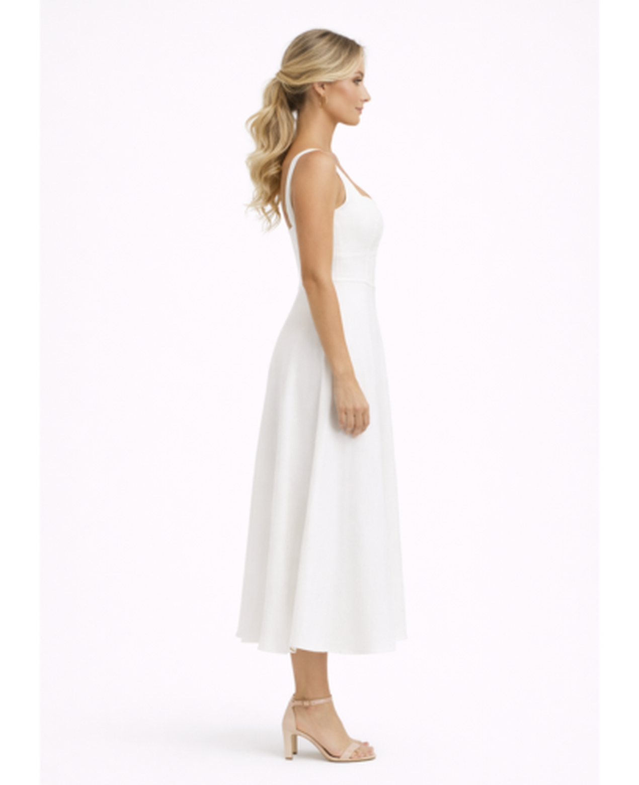 Flared Midi Dress Women – Square Neckline & Thin Straps, Garden Party Summer Chic