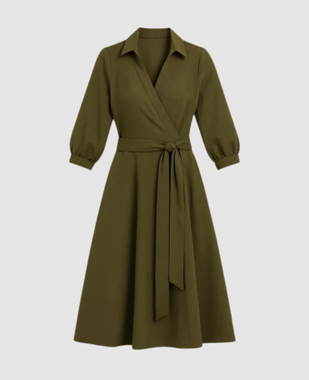 Belted A-Line Midi Dress Women – Shirt Collar & Side Pockets, Office to Patio Canada