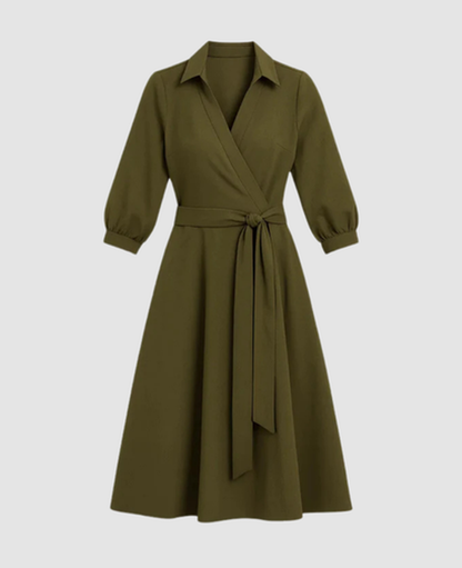 Belted A-Line Midi Dress Women – Shirt Collar & Side Pockets, Office to Patio Canada