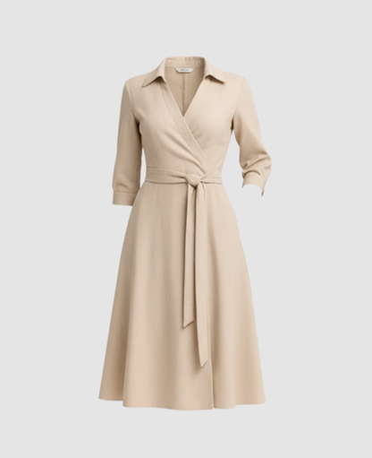 Belted A-Line Midi Dress Women – Shirt Collar & Side Pockets, Office to Patio Canada