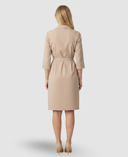 Belted A-Line Midi Dress Women – Shirt Collar & Side Pockets, Office to Patio Canada