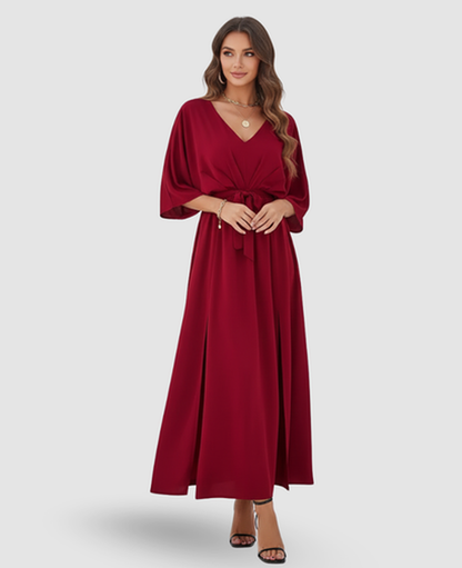 Flowy Maxi Dress Women – Batwing Sleeves & Tied Waist Side Slit, Boho Resort Summer Canada