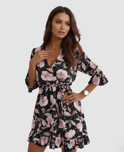 Floral Wrap Mini Dress Women – Ruffle Sleeve & Tie Waist, Summer Garden Party Canada