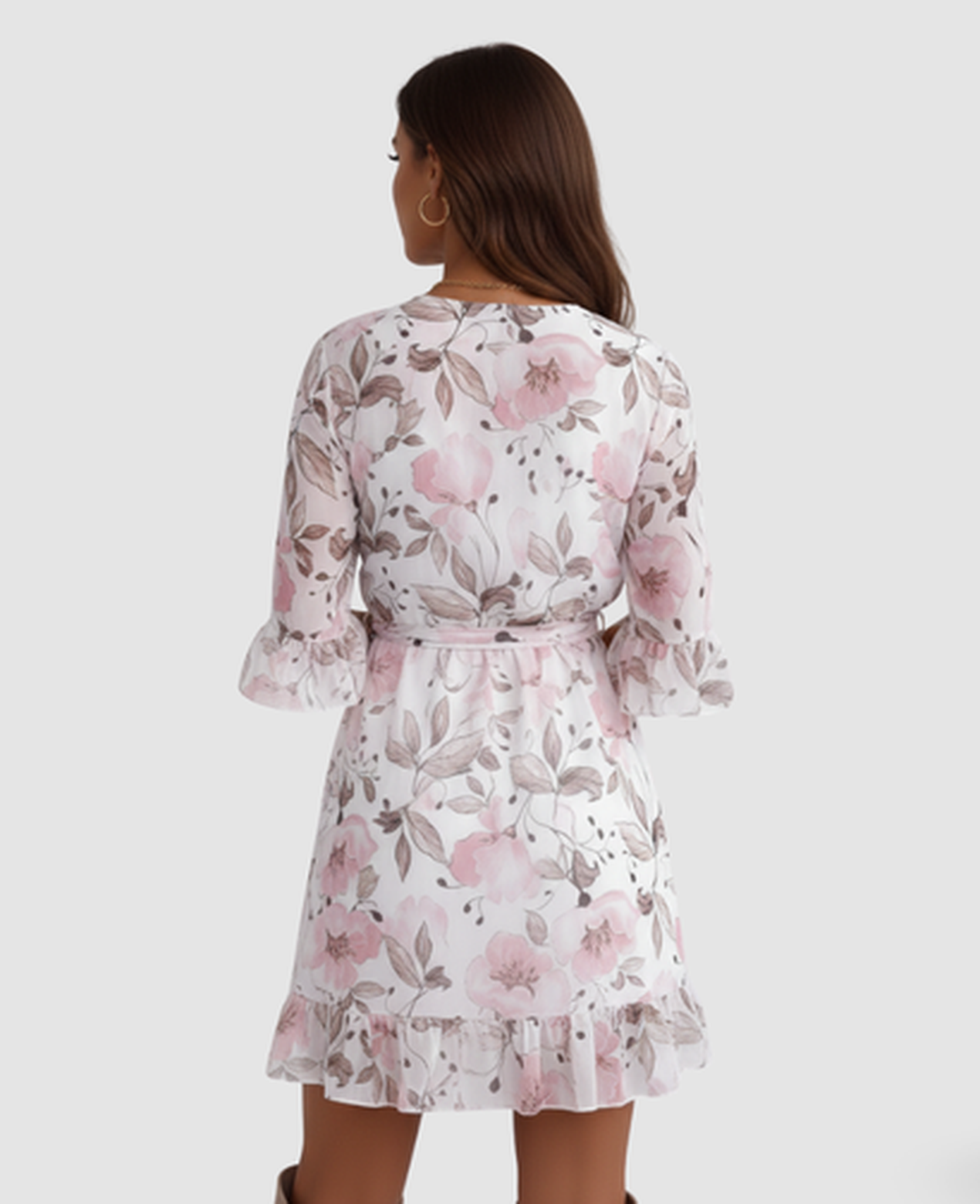 Floral Wrap Mini Dress Women – Ruffle Sleeve & Tie Waist, Summer Garden Party Canada