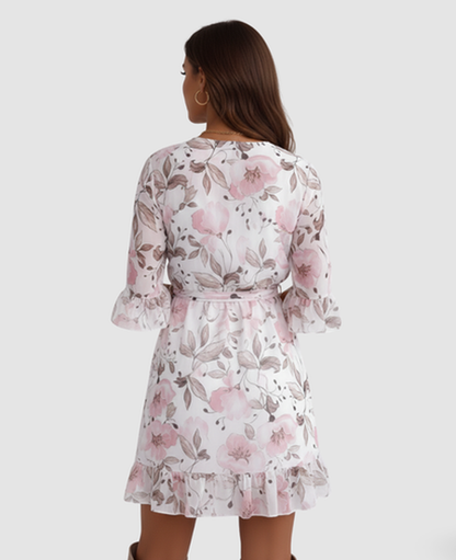 Floral Wrap Mini Dress Women – Ruffle Sleeve & Tie Waist, Summer Garden Party Canada