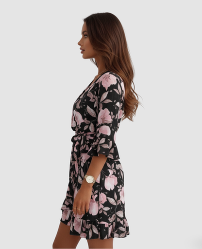 Floral Wrap Mini Dress Women – Ruffle Sleeve & Tie Waist, Summer Garden Party Canada