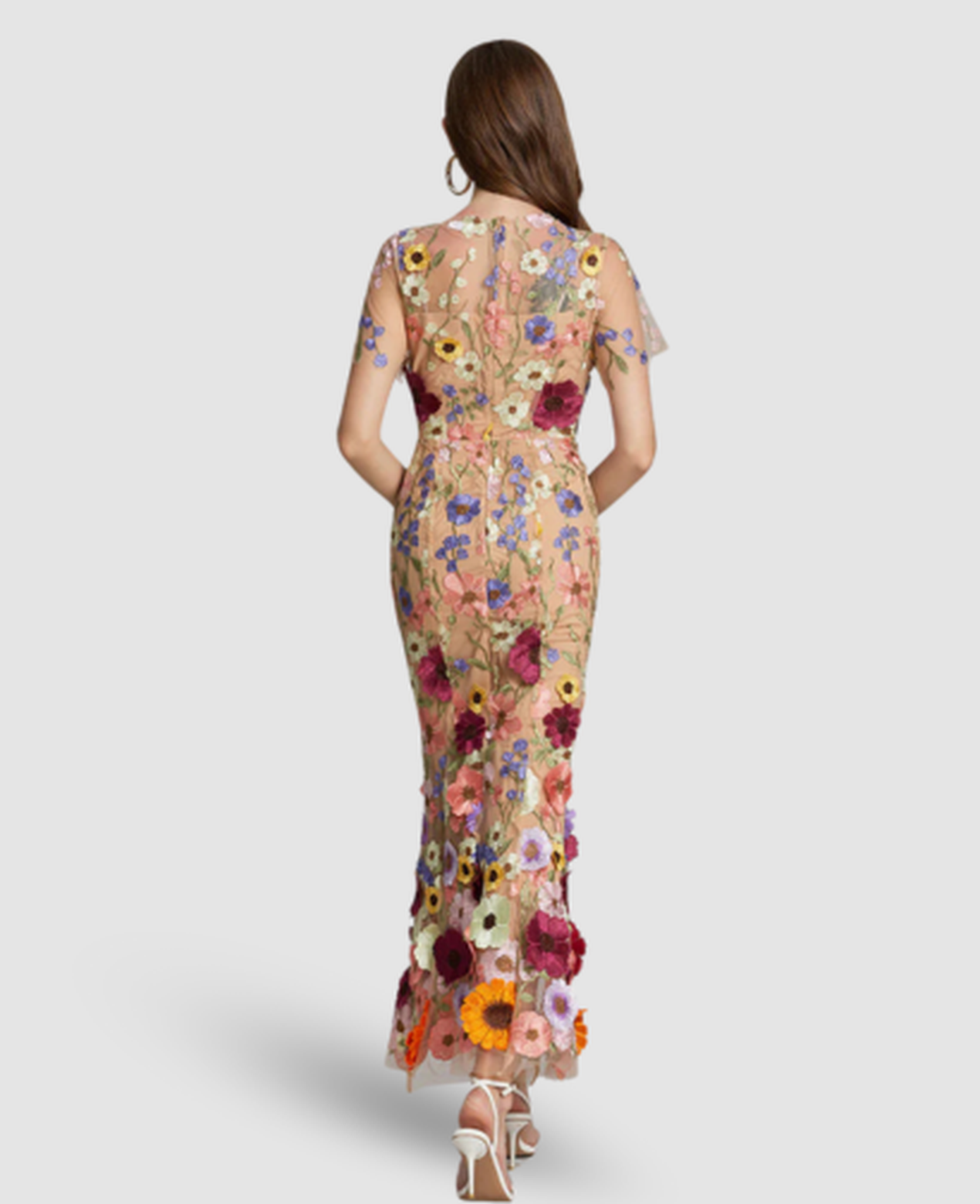 Floral Embroidered Evening Gown Women – Mermaid Silhouette & Sheer Sleeves, Formal Gala Elegant