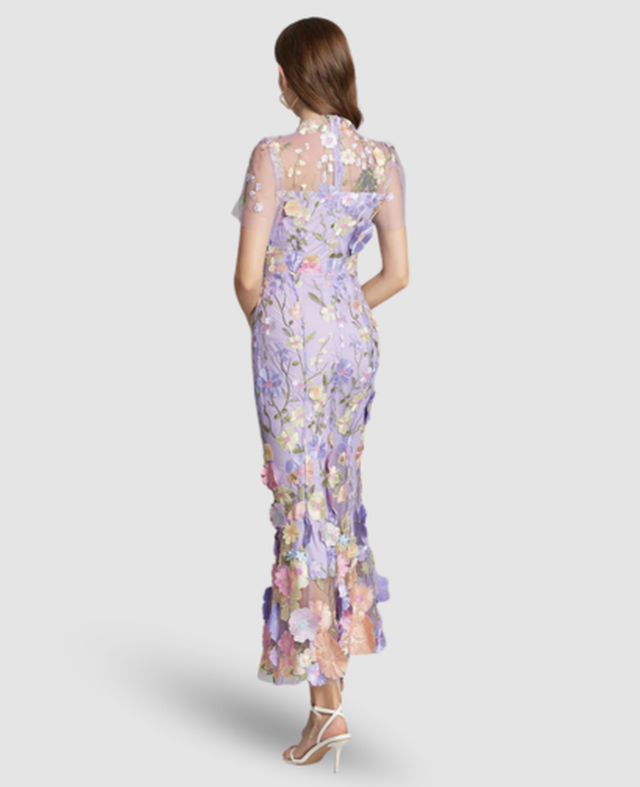 Floral Embroidered Evening Gown Women – Mermaid Silhouette & Sheer Sleeves, Formal Gala Elegant