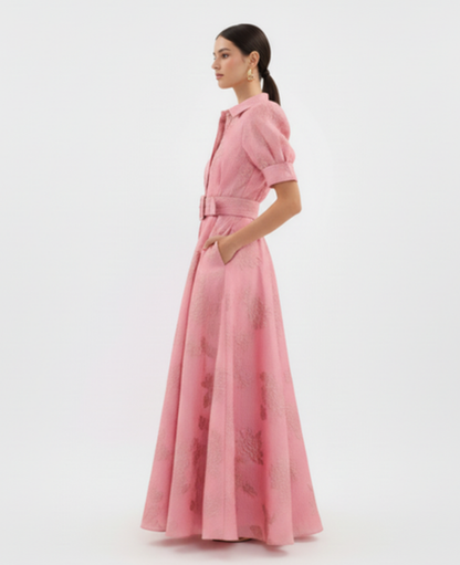 Floral A-Line Maxi Dress Women – Textured Fabric & Belted Waist, Summer Wedding Guest Canada