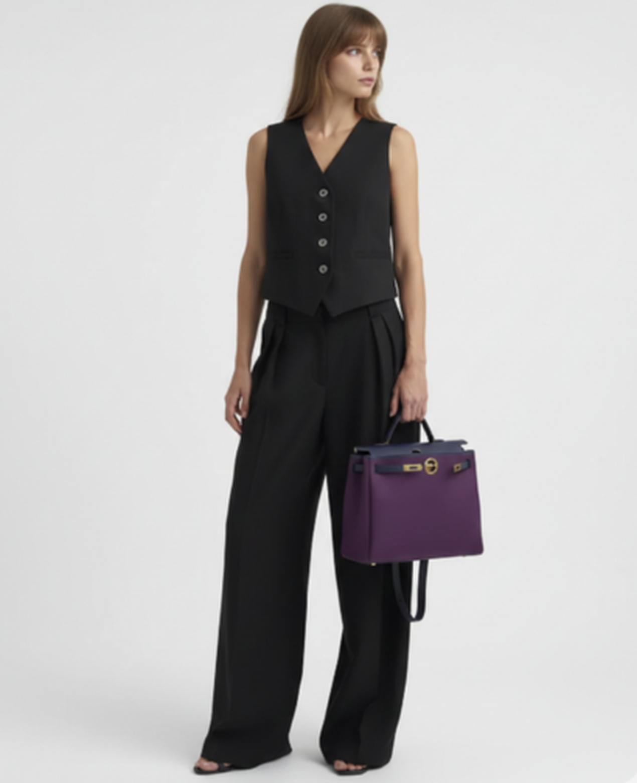 Two-Piece Suit Women – Sleeveless Vest & High-Waist Wide-Leg Trousers, Smart Office Chic