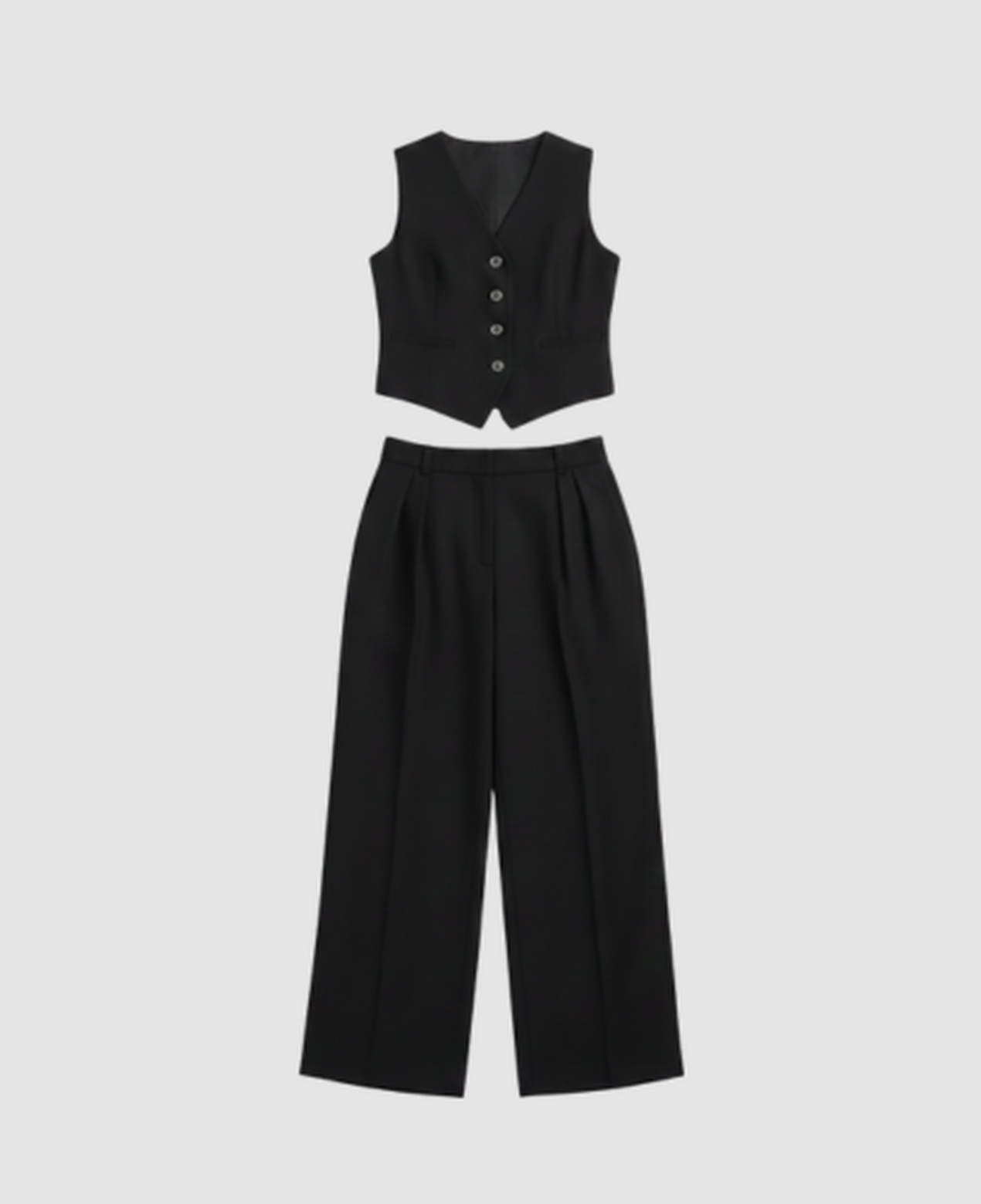 Two-Piece Suit Women – Sleeveless Vest & High-Waist Wide-Leg Trousers, Smart Office Chic