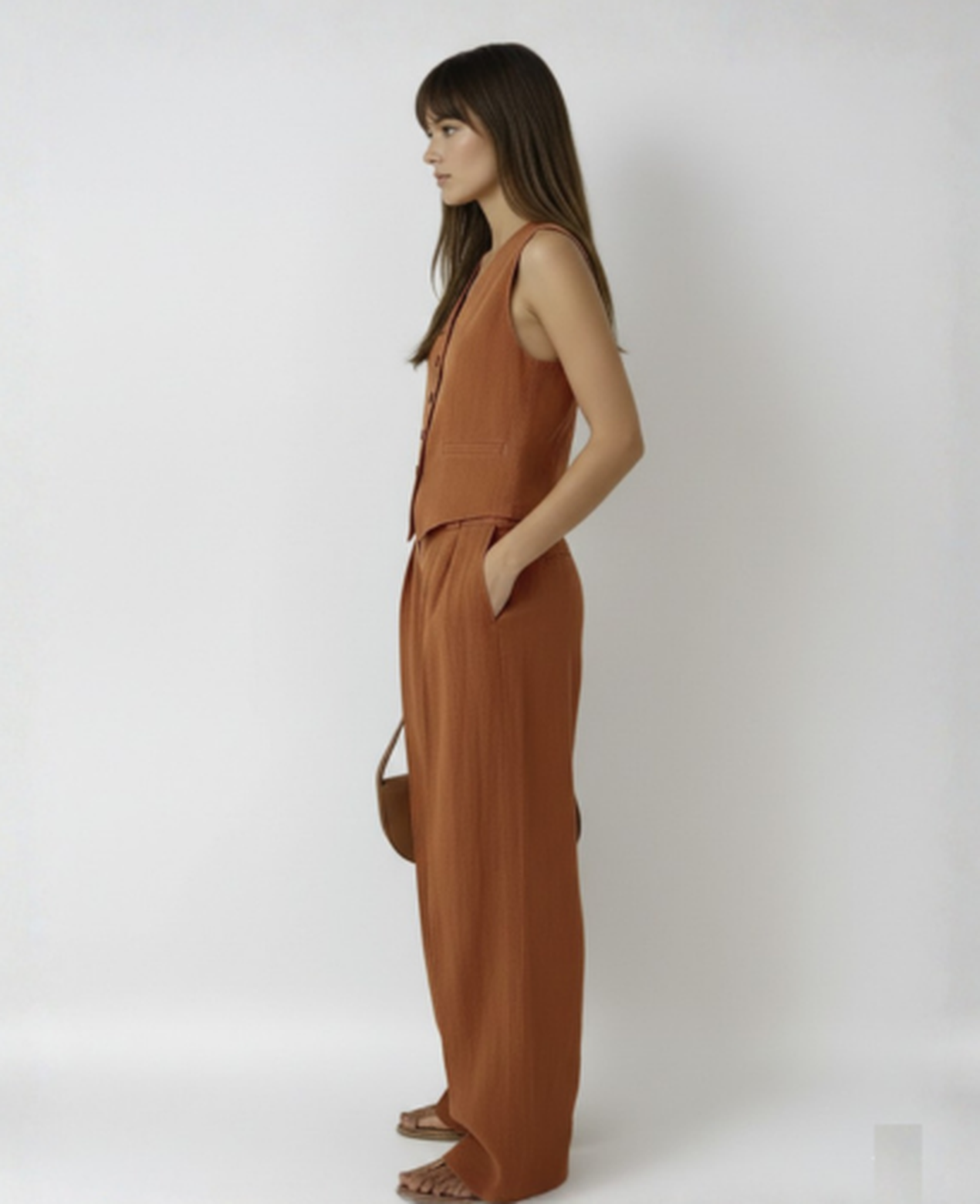 Two-Piece Suit Women – Sleeveless Vest & High-Waist Wide-Leg Trousers, Smart Office Chic