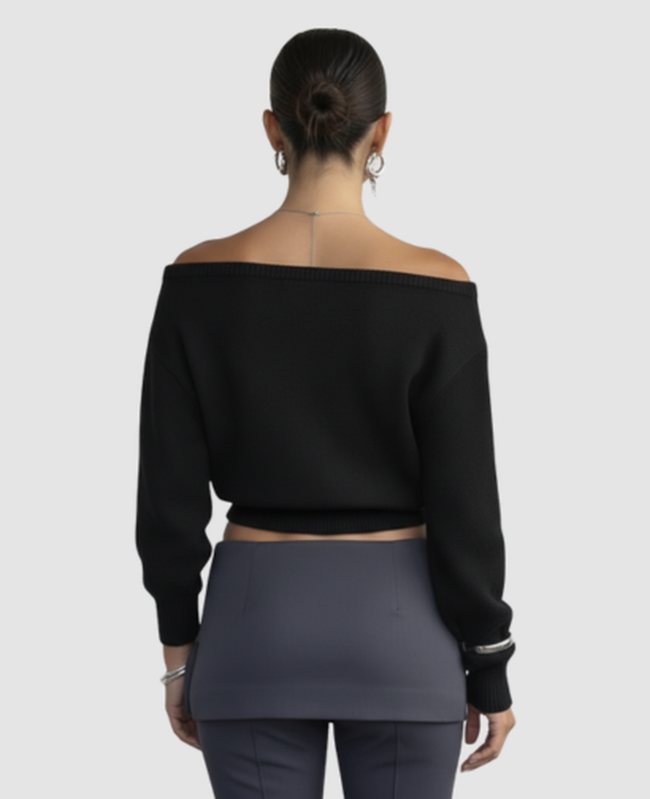 Asymmetric Bare-Shoulder Sweater Women – Cropped Fitted Knit & Off-Shoulder Neckline, Chic Casual Elevated