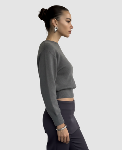 Asymmetric Bare-Shoulder Sweater Women – Cropped Fitted Knit & Off-Shoulder Neckline, Chic Casual Elevated