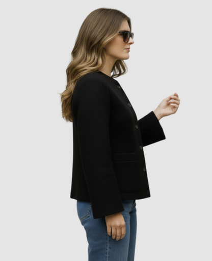 Button-Down Cardigan Jacket Women – Lightweight Knit & Straight-Cut Blazer, Smart Casual Chic