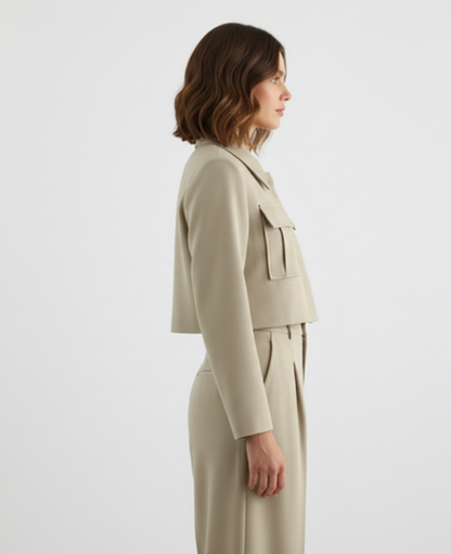 Cargo Two-Piece Set Women – Cropped Jacket & Pleated Wide-Leg Trousers, City Chic Utility