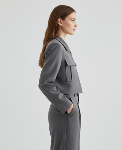 Cargo Two-Piece Set Women – Cropped Jacket & Pleated Wide-Leg Trousers, City Chic Utility