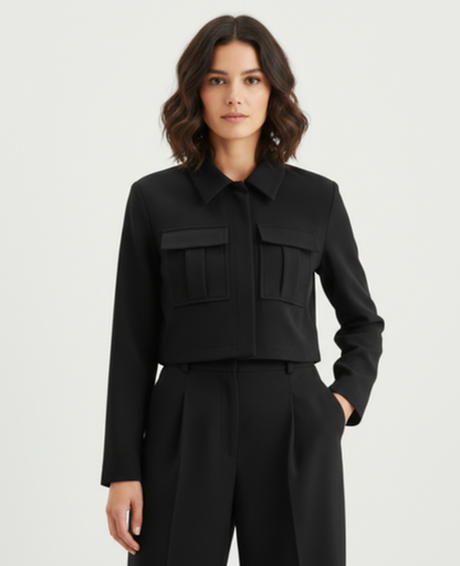 Cargo Two-Piece Set Women – Cropped Jacket & Pleated Wide-Leg Trousers, City Chic Utility