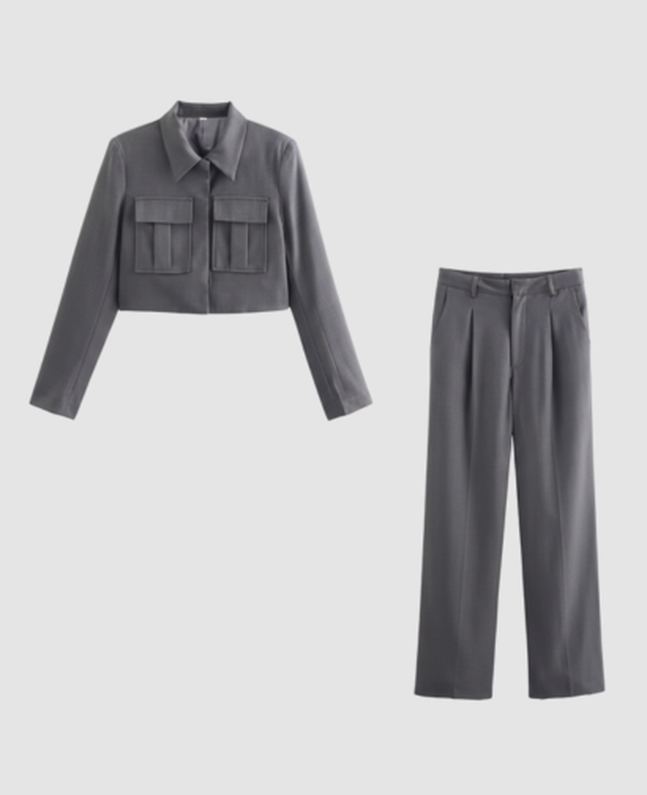 Cargo Two-Piece Set Women – Cropped Jacket & Pleated Wide-Leg Trousers, City Chic Utility