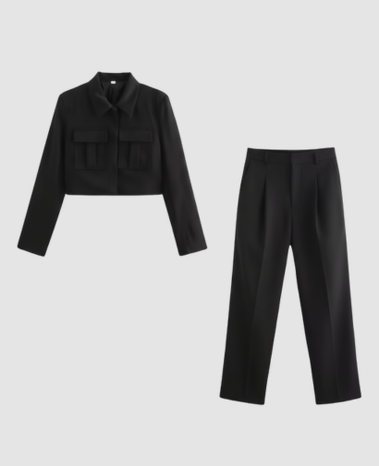 Cargo Two-Piece Set Women – Cropped Jacket & Pleated Wide-Leg Trousers, City Chic Utility