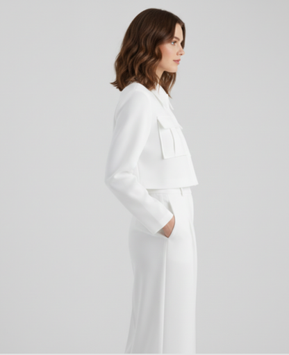 Cargo Two-Piece Set Women – Cropped Jacket & Pleated Wide-Leg Trousers, City Chic Utility