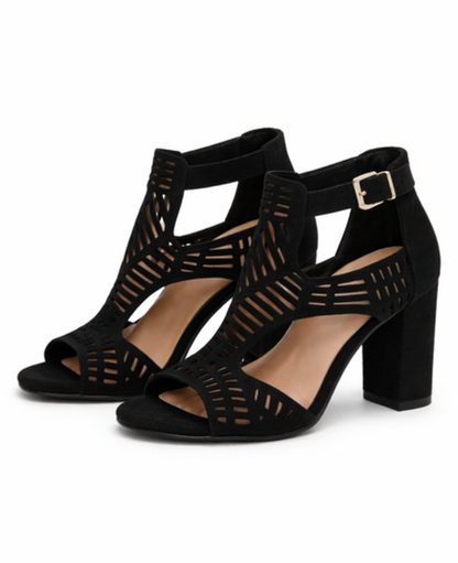 Block Heel Cut-Out Sandals Women – Ankle Strap & Sculptural Upper, Summer Wedding Guest Chic