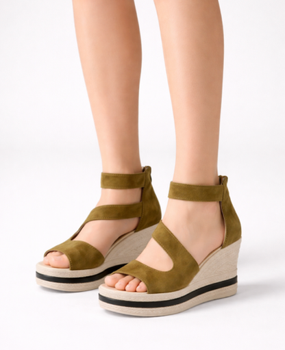Cut-Out Wedge Sandals Women – Adjustable Ankle Strap & Sculpted Platform, Patio Season & Vacation