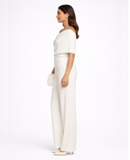 One-Shoulder Wide-Leg Jumpsuit Women – Asymmetric Neckline & Defined Waist, Wedding Guest Evening Elegant