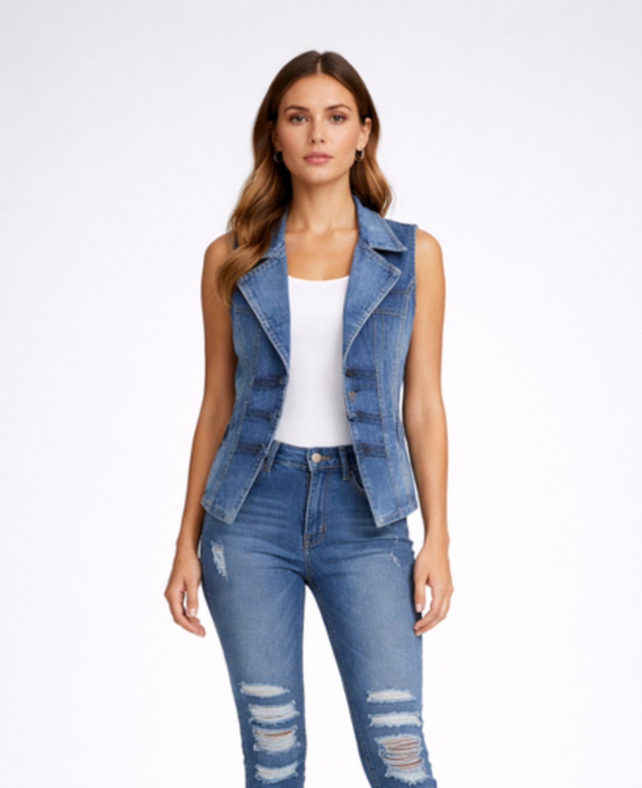 Denim Vest Women – Tailored Lapel & Button Front, Smart Casual Spring Layering