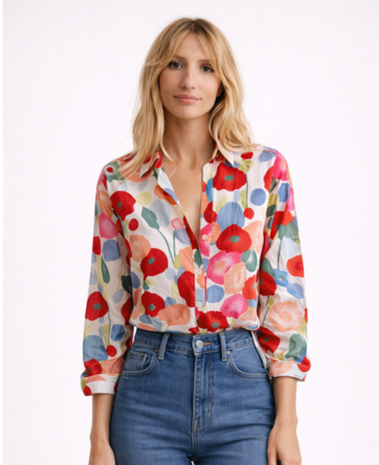 Floral Print Blouse Women – Classic Collar & Button-Front, Boho Casual Summer