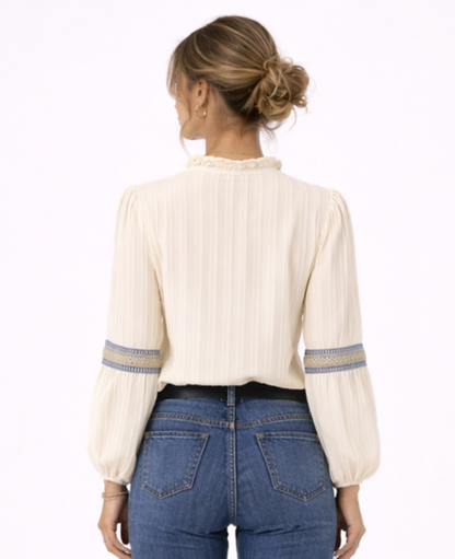 Embroidered Boho Blouse Women – Ruffle Collar & Puff Sleeves, Summer Festival Elegant