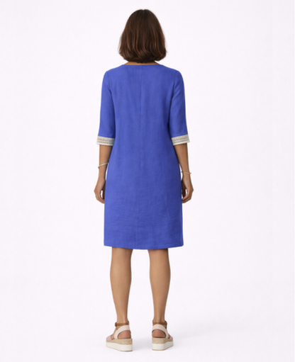 Embroidered Boho Dress Women – Deep V-Neck & Contrast Sleeves, Summer Wedding Cottage